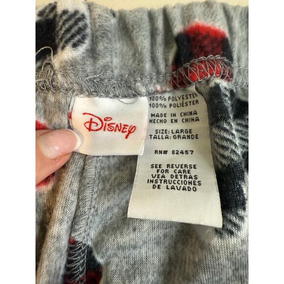 Disney Mickey Mouse Head Plaid Gray Lounge Fleece Pajama Bottoms Size L - Picture 4 of 6